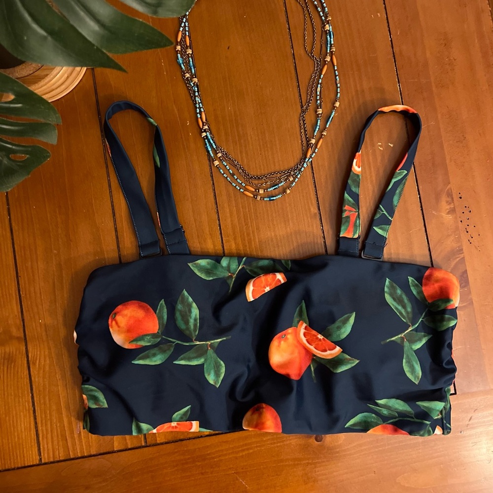 Old Navy Blue and Orange Fruit Print Swim Top